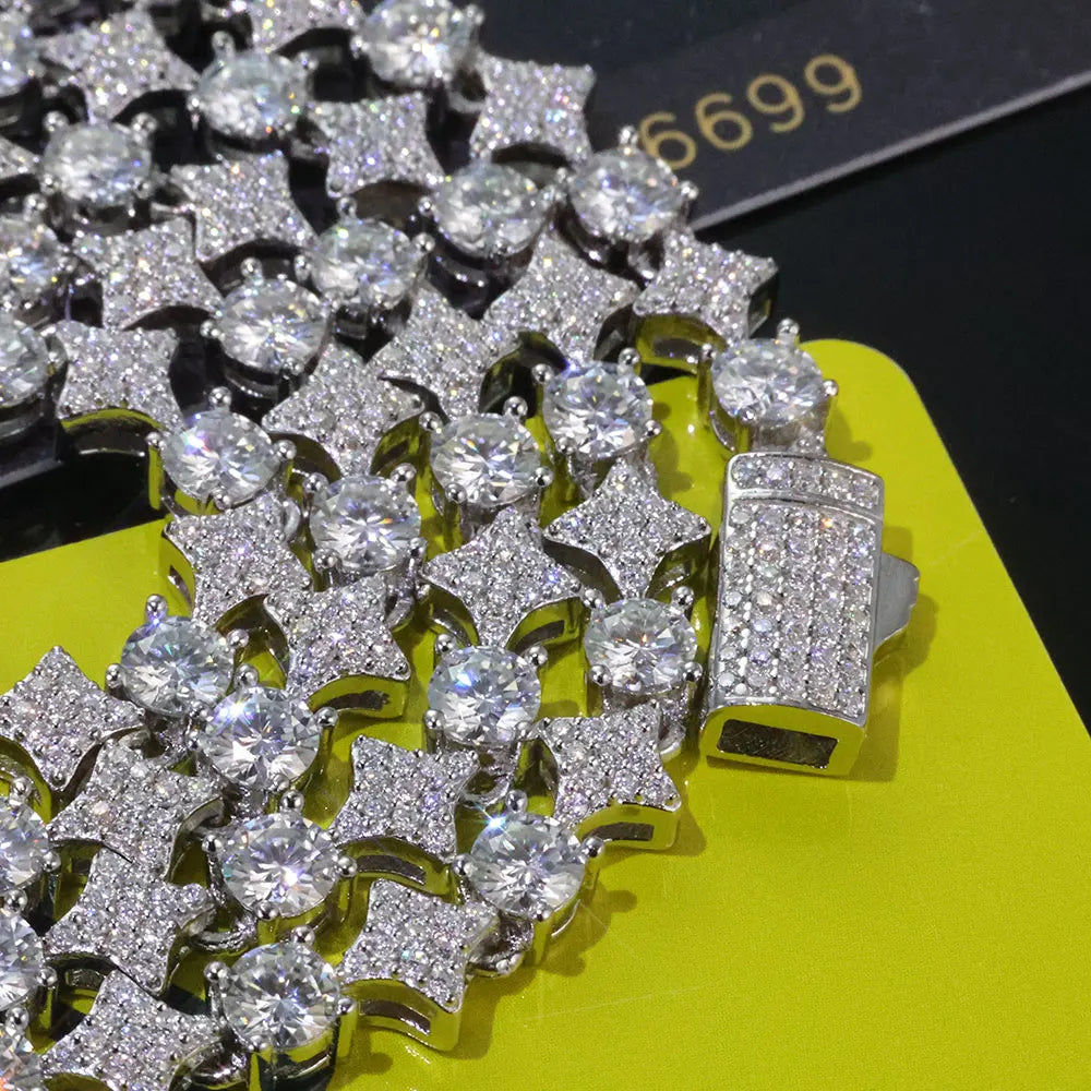 ICEBLING S925 Sterling Silver Moissanite Star Tennis Chain Hip Hop 6mm Iced Out VVS Charm Bracelet with GRA Certificate