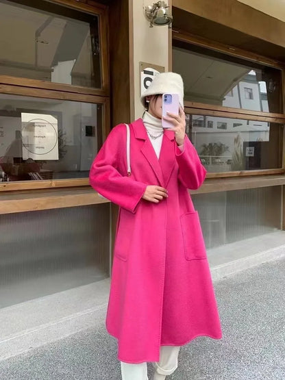 Women's Long Water Ripple Double-Faced Wool Wrap Coat at Vexaroa