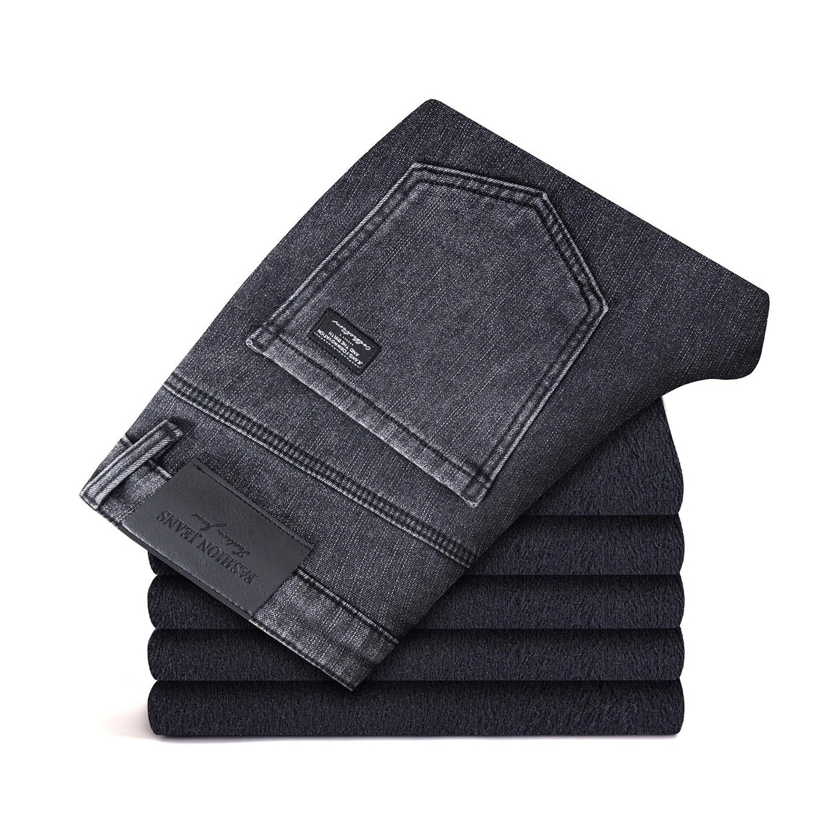2027 Winter Warm Fleece Men's Jeans Gray Black Cotton Slim Elastic Business Denim Pants Thicked Trousers Male Skinny Streetwear