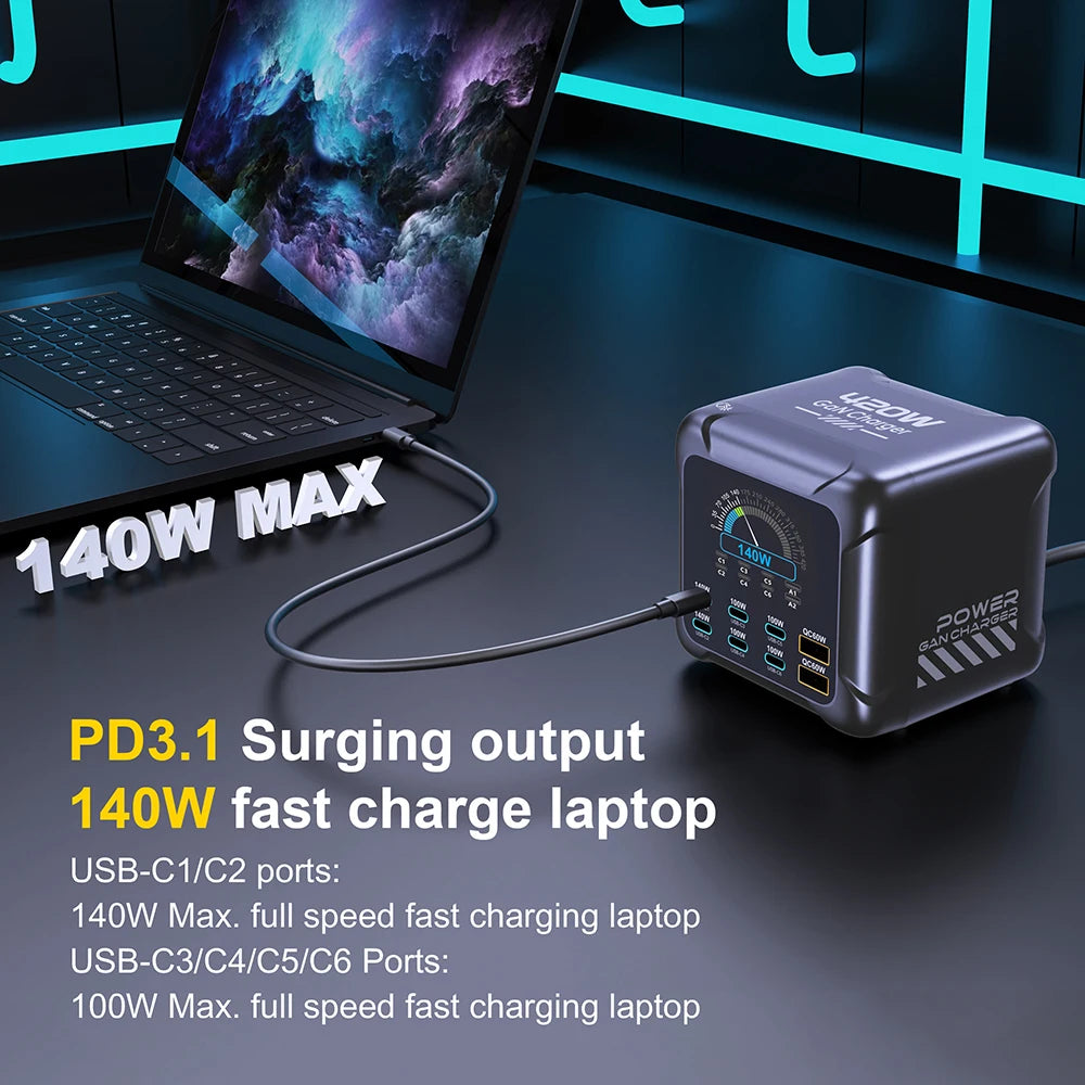 Vexaroa 420W GaN USB-C charging station with digital display – product view 5