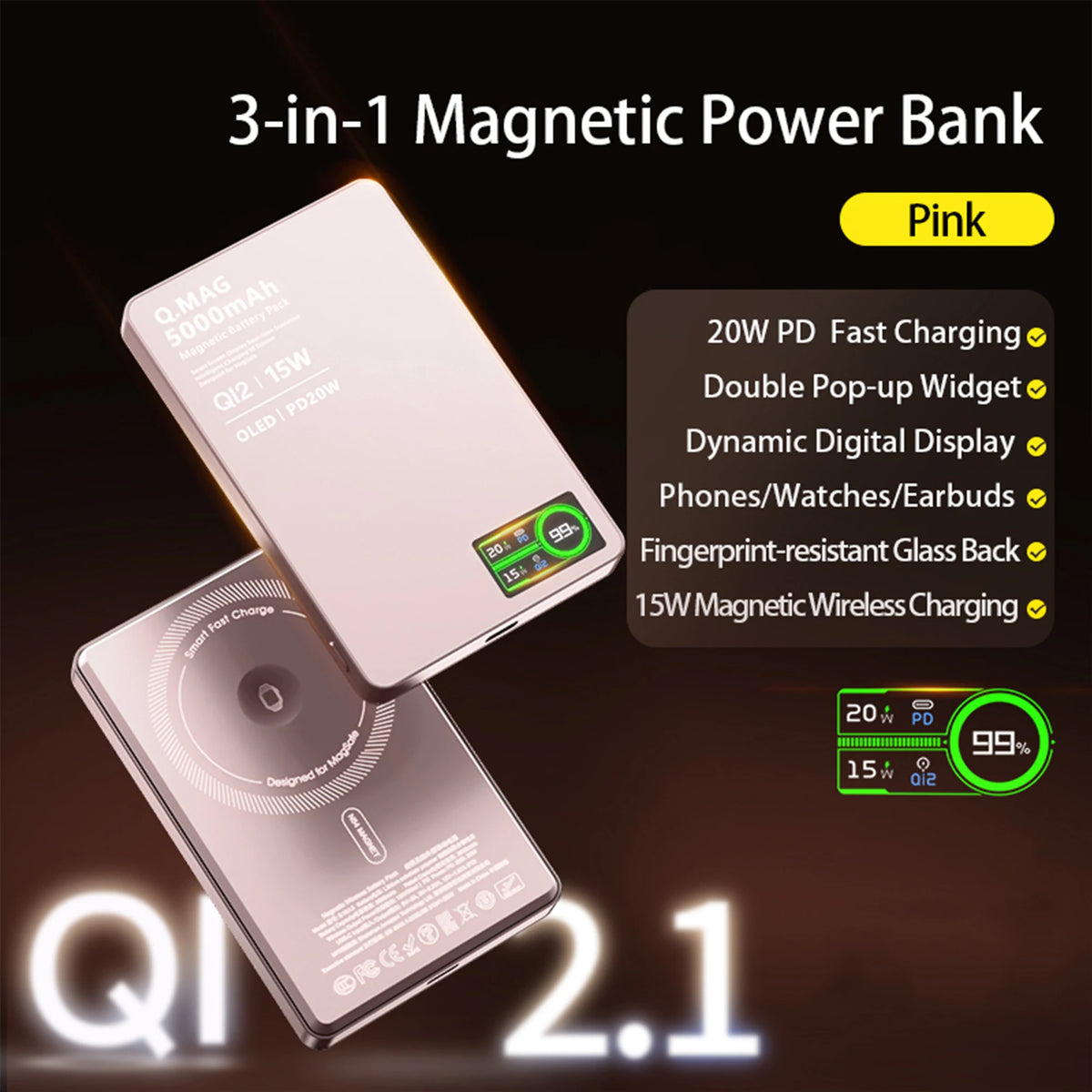 Vexaroa 10000mAh Qi 2.1 Magnetic Wireless Power Bank USB-C
