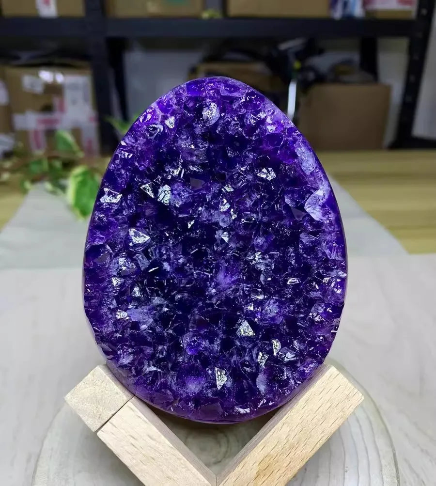 3A Natural Uruguay Purple Amethyst Geode Egg Crystal Specimen Spiritual Healing Mineral Stone Home Decor Meditation Collectible