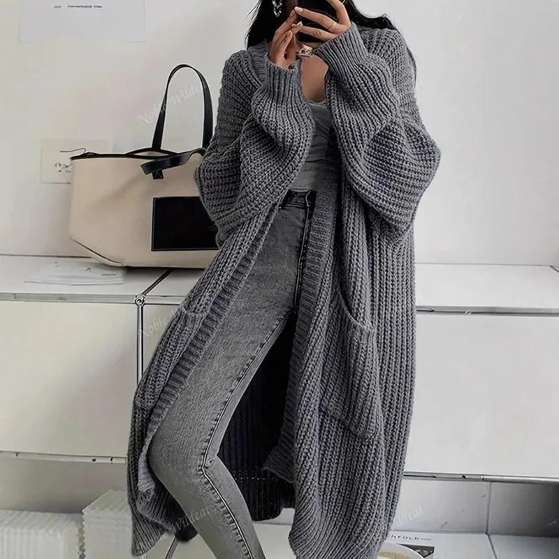 2026 Autumn Winter New Style Knitted Cardigan Women Casual Loose Fit Long Sleeve Chunky Sweater Coat Elegant Outwear for Daily W