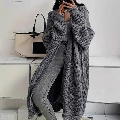 2026 Autumn Winter New Style Knitted Cardigan Women Casual Loose Fit Long Sleeve Chunky Sweater Coat Elegant Outwear for Daily W