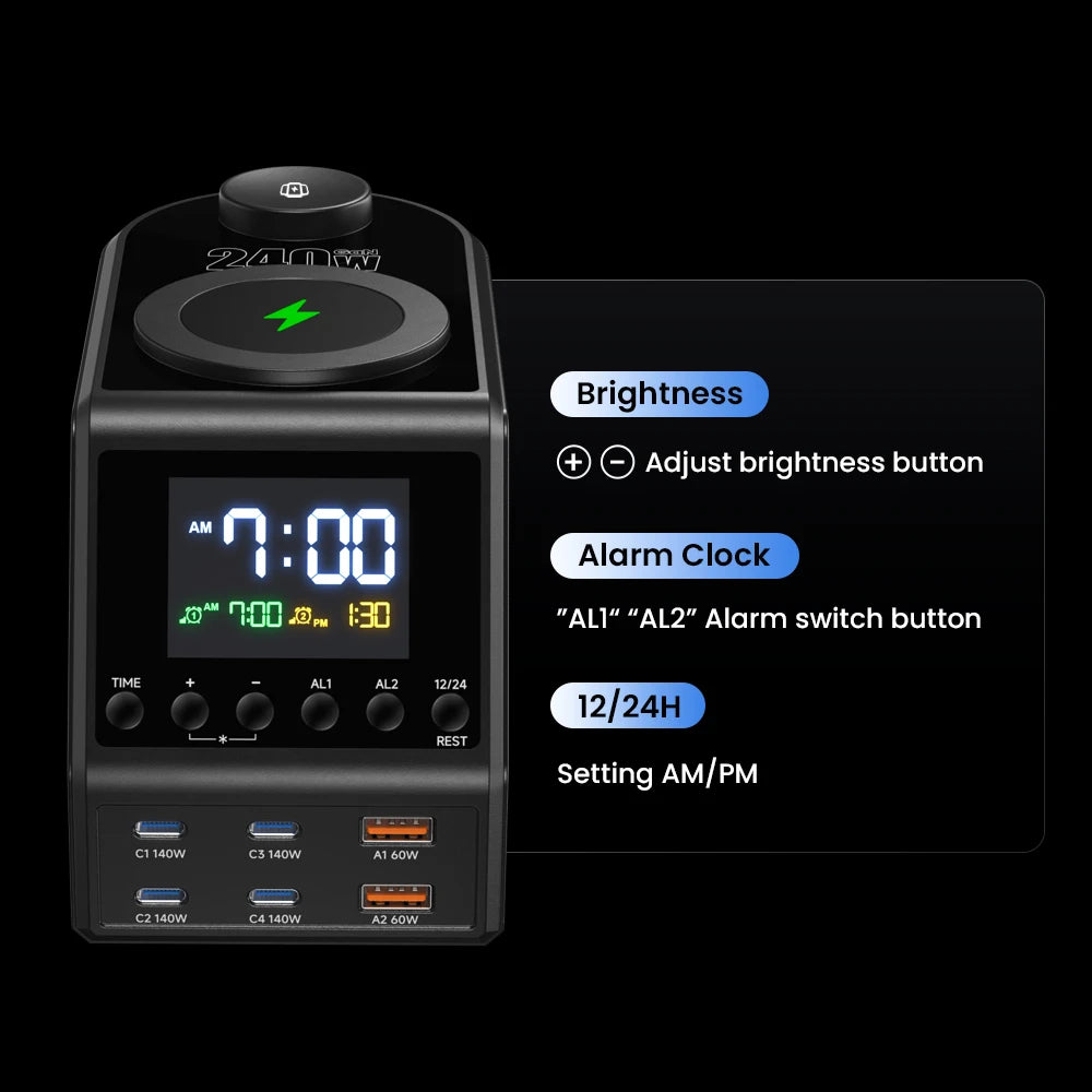 Vexaroa 240W GaN USB-C charger station with display — product image 6