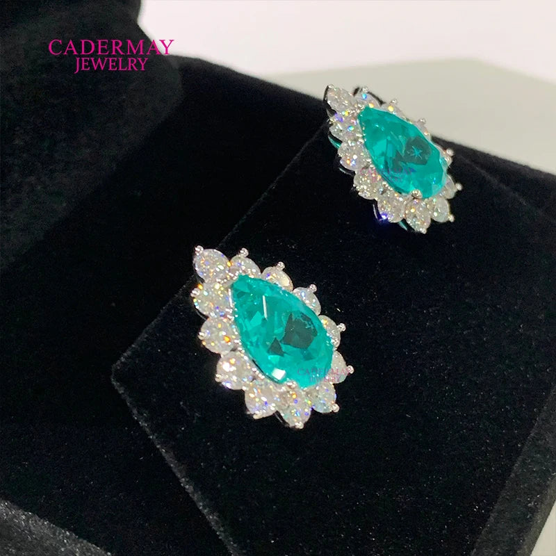 Vexaroa Pear Blue YAG Moissanite Halo Stud Earrings - product image 2