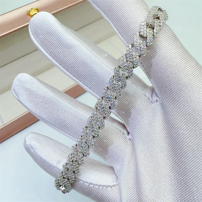 8mm Moissanite Cuban Link Bracelet in 925 Sterling Silver | Vexaroa.