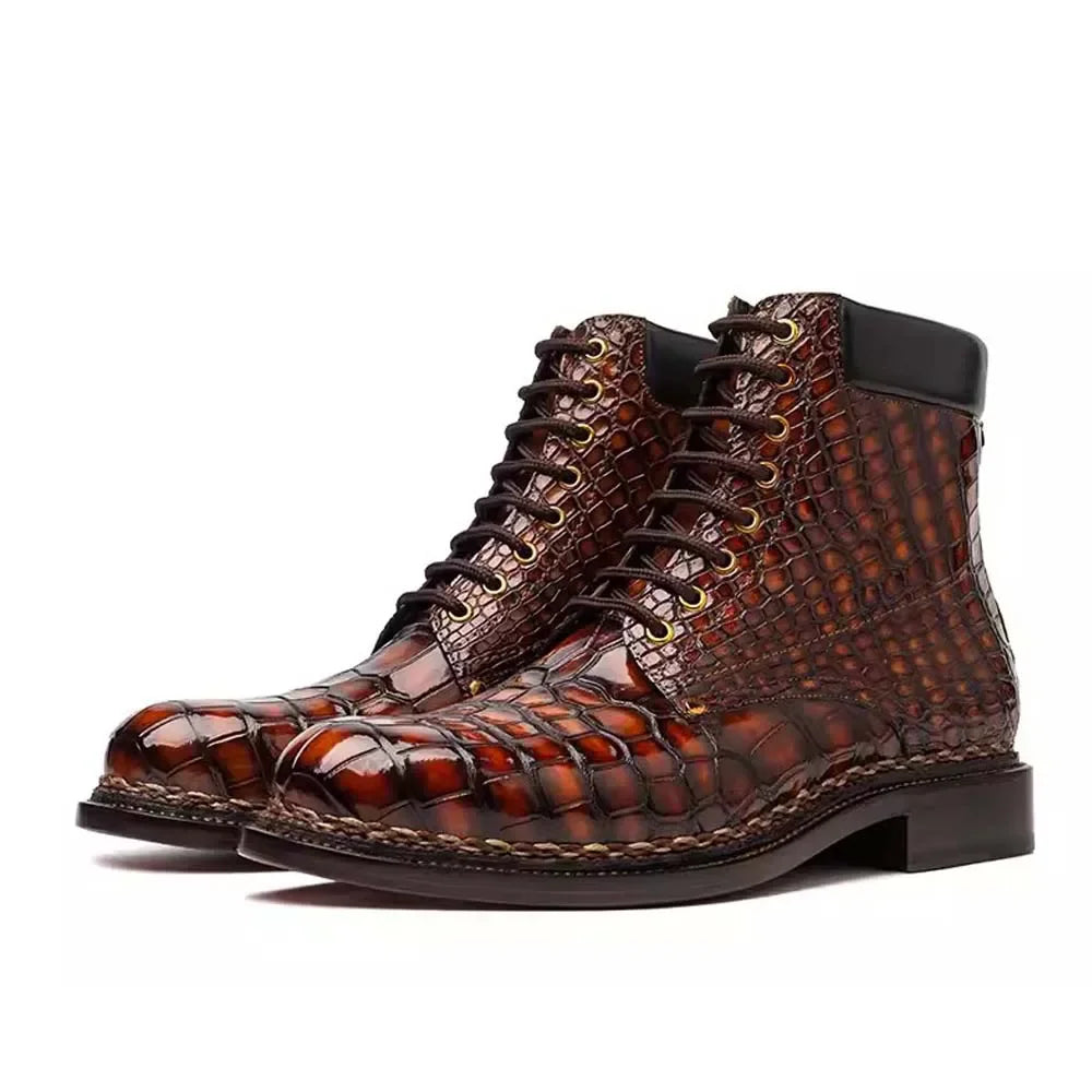 Men's Brown Leather Boots Brush Color | Vexaro