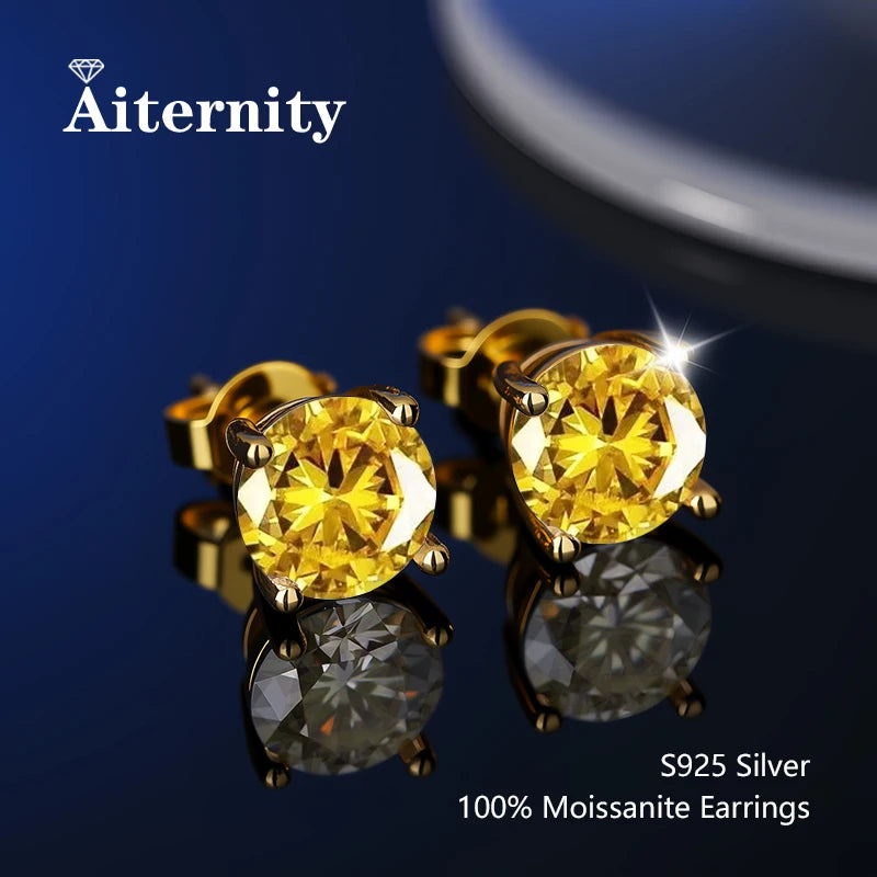 100% Real Sterling Silver S925 Moissanite Earrings Stud With 2 Certificate D VVS1 Pass Diamond Testing Pen For Women Men Jewelry