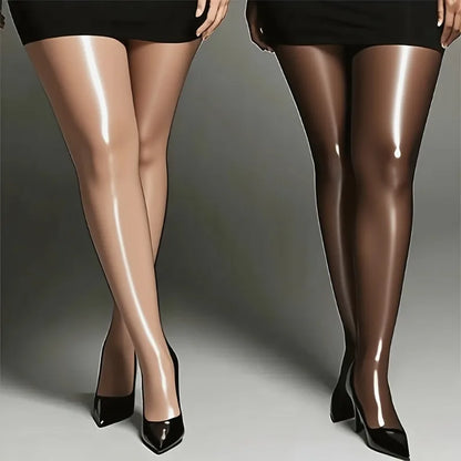 Plus Size Women's Black One-Pair Oil Gloss Pantyhose High Waist Elastic Sheer Tights Leggings Sexy Horse Oil Pantyhose Tights