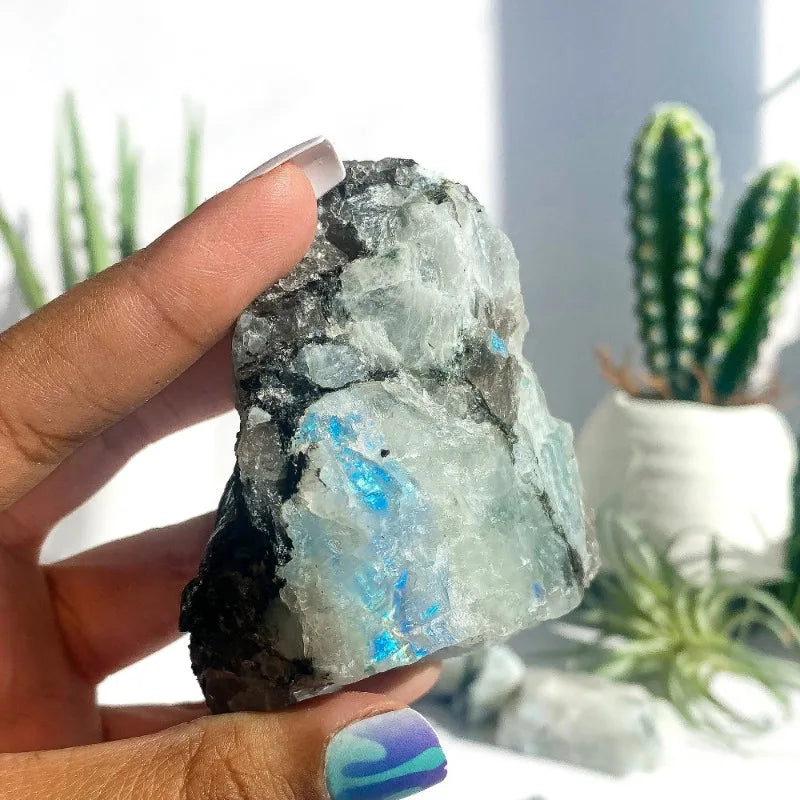 Large Raw Rainbow Moonstone, Featuring Natural Rough Iridescence, Perfect for Home Decoration, Yoga Gifts