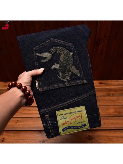 Men's Chinese-Style Embroidered Slim Jeans | Vexaroa