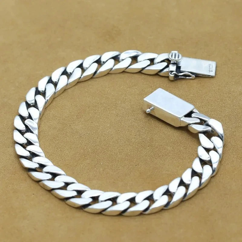 100% S925 Sterling Silver Bracelet 8MM Punk S925 Silver Jewelry Never Fade Carry Certificate Men Women Jewelry Gifts