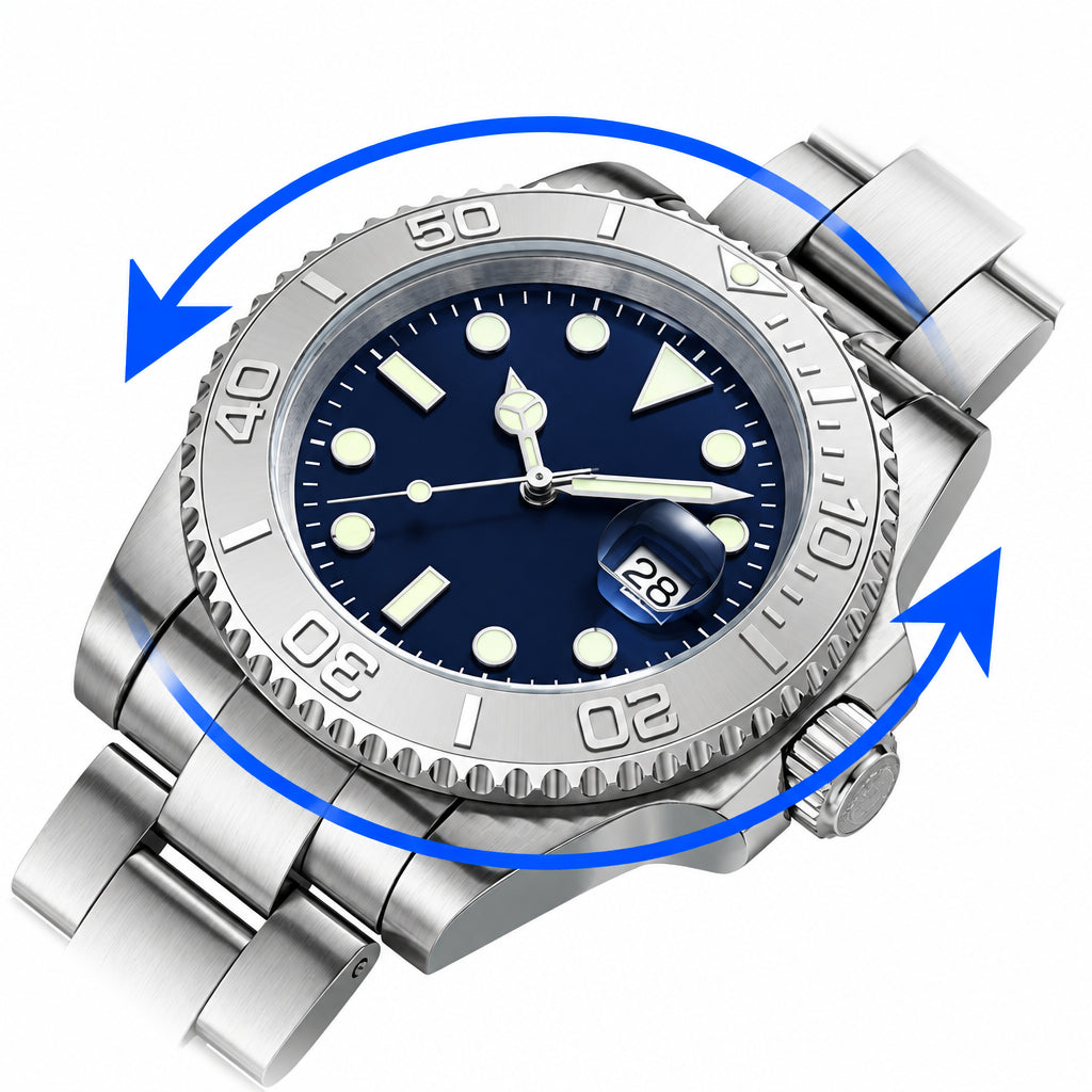 Silver wristwatch with a blue accent on a white background, featuring the brand 'ADDIESDIVE'.