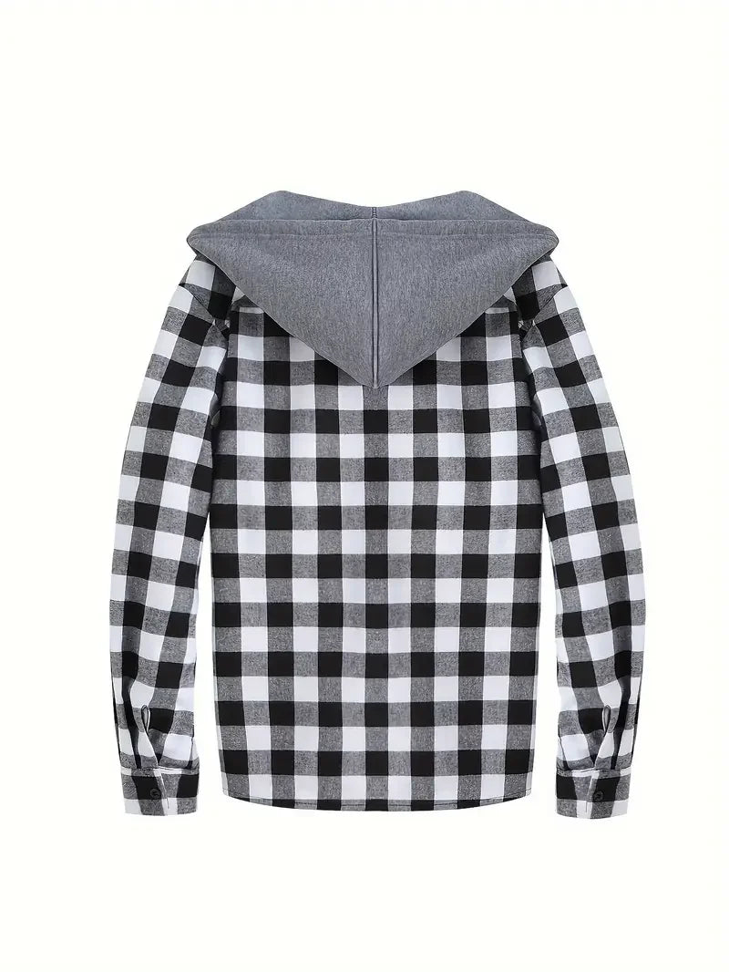 Vexaroa Men's Plaid Flannel Hooded Shirt – Casual Streetwear Top