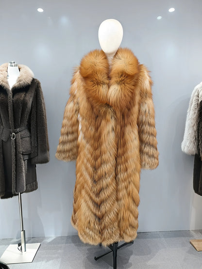 Real X-Long Red Fox Fur Overcoat | Luxury Women's Fur Coat | Vexaroa