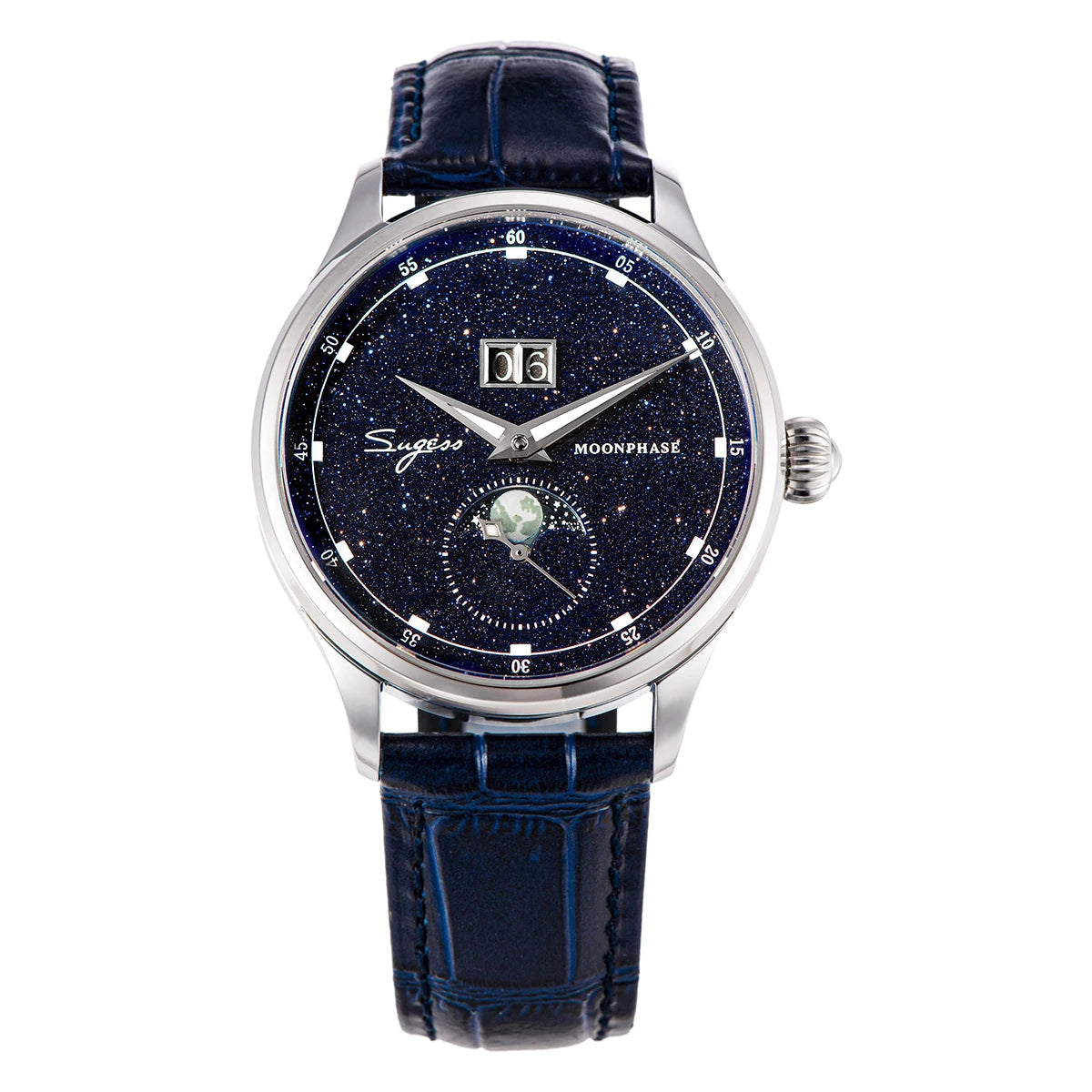 Moonphase Watch of Men 40mm Automatic Mechanical Wristwatches Origin ST2528 Movement Stainless Steel Blue Sandstone Dials