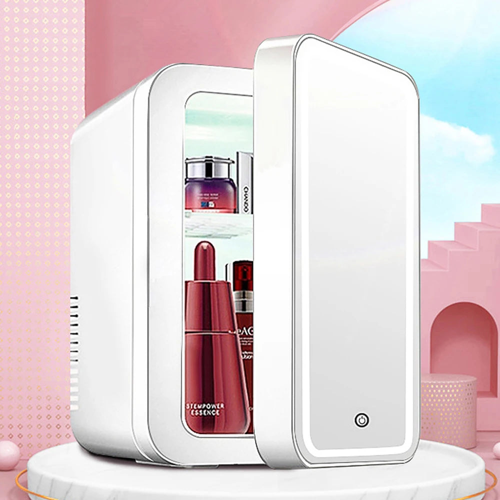 4L Mini Makeup Fridge WIth LED Light Mirror Portable Cosmetic Storage Refrigerator Keep fresh Cooler for Home Car Dual Use