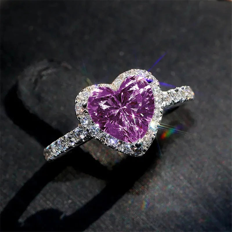 Vexaroa Heart CZ Engagement Ring with Red or White Stone