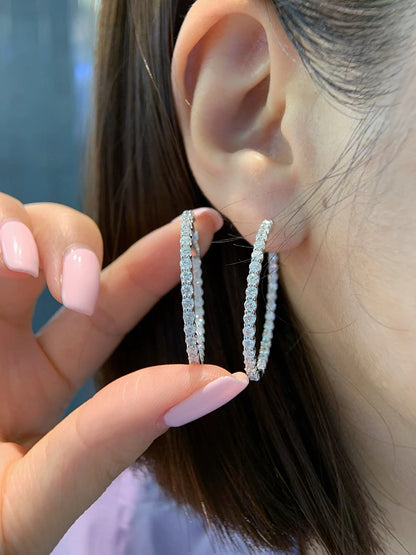 Vexaro 18K White Gold Natural Diamond Hoop Earrings | LUOWEND