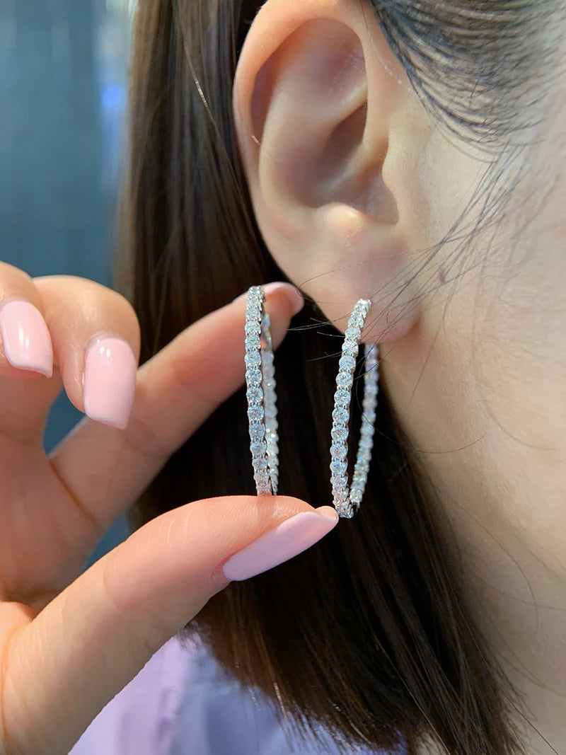 Vexaroa 18K White Gold Natural Diamond Hoop Earrings Vexaroa