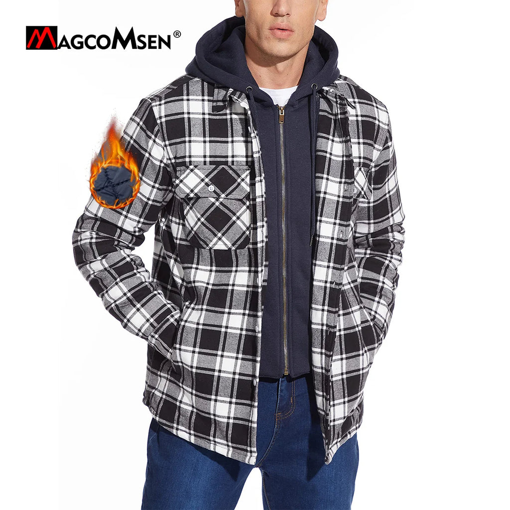 Vexaroa Men's Quilted Flannel Jacket with Hood