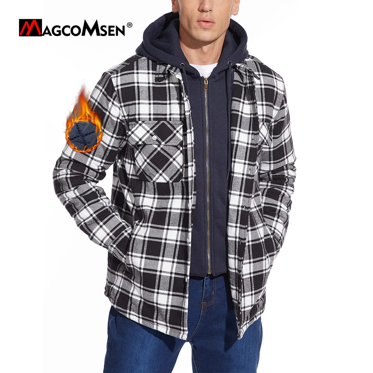 Vexaroa Men's Quilted Flannel Jacket with Hood