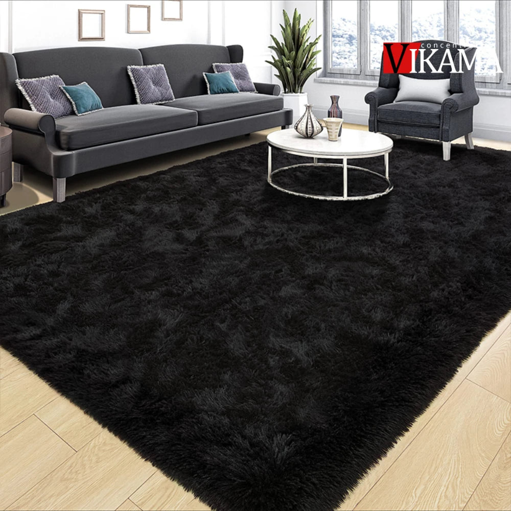 VIKAMA black Area Plush for Bedroom, Living Room Fluffy Rug, Large Area Rug Shag Shaggy Carpet Soft Plush Furry Bedside Rug
