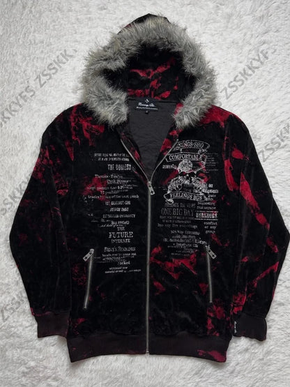 Harajuku Winter Y2k Clothes Gothic 90s Punk Hoodies Zip-up Sweatshirts Trend Woman Streetwear Hooded Grunge Graphic Hoody Jacket