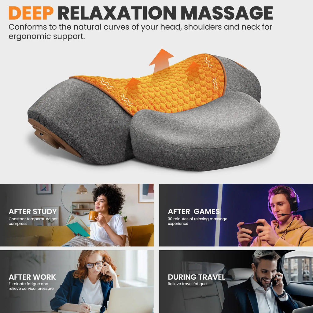 Vexaroa Electric Neck Massager Pillow Heat Vibration Traction