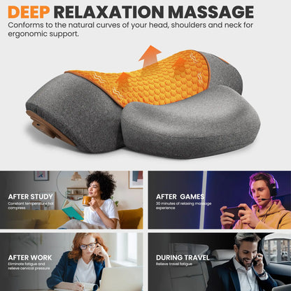 Vexaroa Electric Neck Massager Pillow Heat Vibration Traction