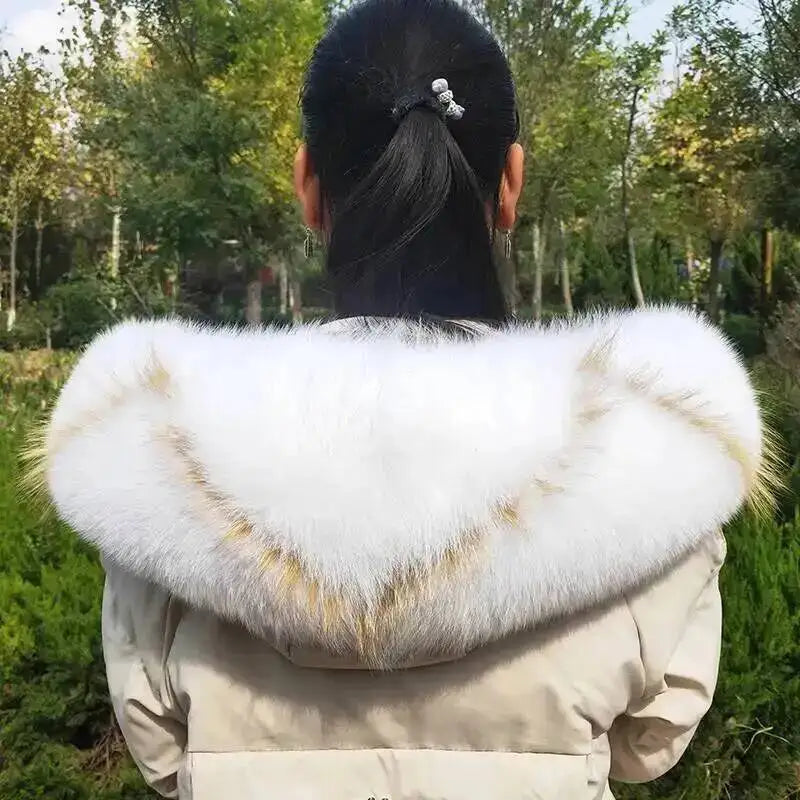 Super Large 100% Real Fox Fur Collar Hood Decor Fur Collar For Down Coat Women Winter Warm Fur Scarf Shawl Luxury