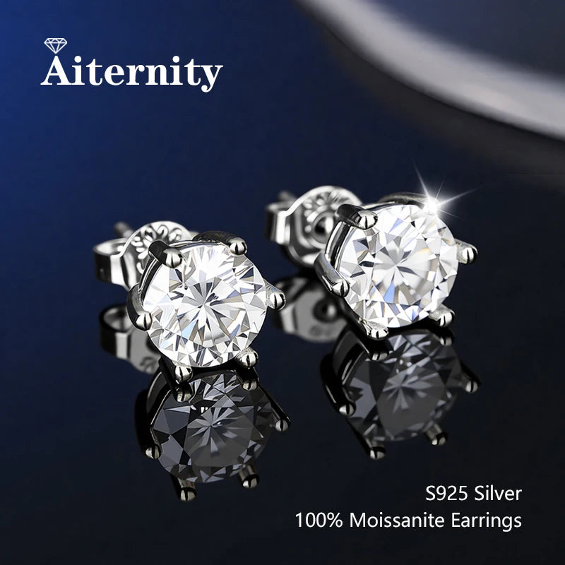 100% Real Sterling Silver S925 Moissanite Earrings Stud With 2 Certificate D VVS1 Pass Diamond Testing Pen For Women Men Jewelry