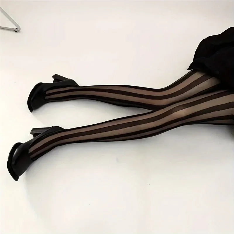 Vexaroa Women's Vintage Sheer Vertical Stripe Pantyhose Tights