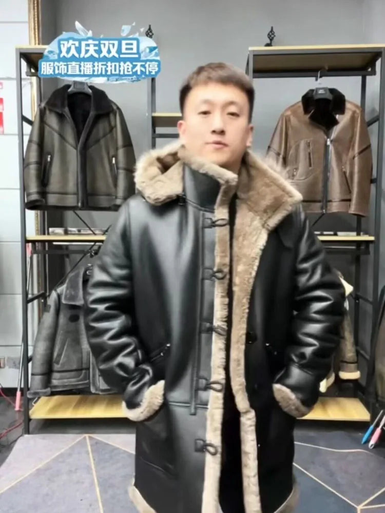 Men's Sheepskin Shearling Pilot Coat Raccoon Hood | Vexaroa — product image
