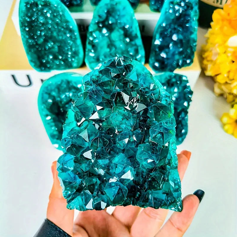 Vexaroa blue crystal cluster display specimen - view 2