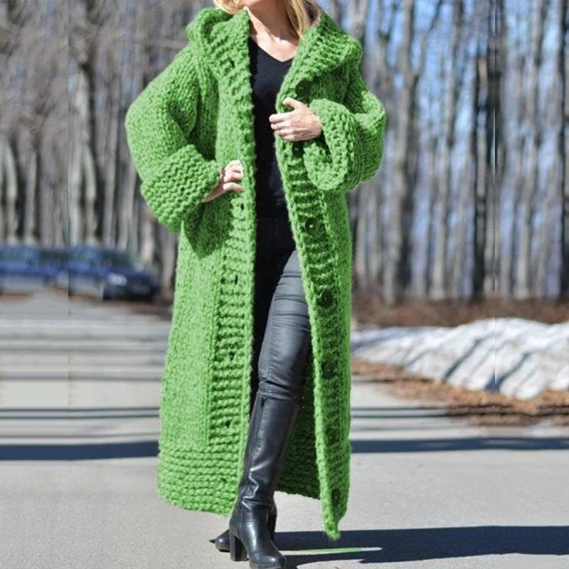 2026 Fall Winter Hooded Oversized Big Size Sweaters Thick Warm Cardigan Women Knitted Coats Loose Long Overcoats Knitwear