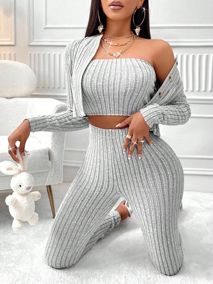 Vexaroa Women's Camisole, Button Jacket & Leggings 3-Piece Set