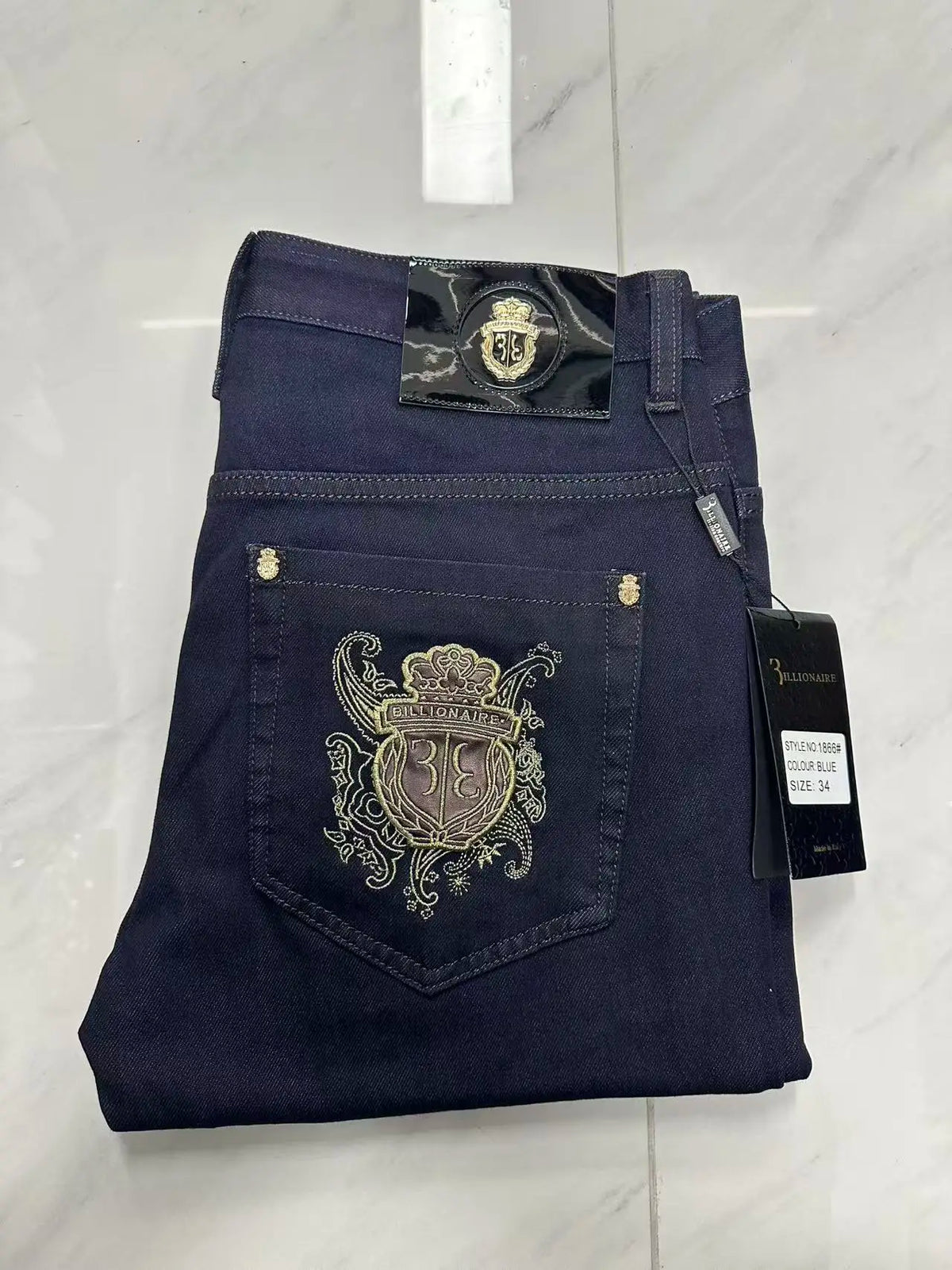 Vexaroa Men's Embroidered Stretch Zip Jeans