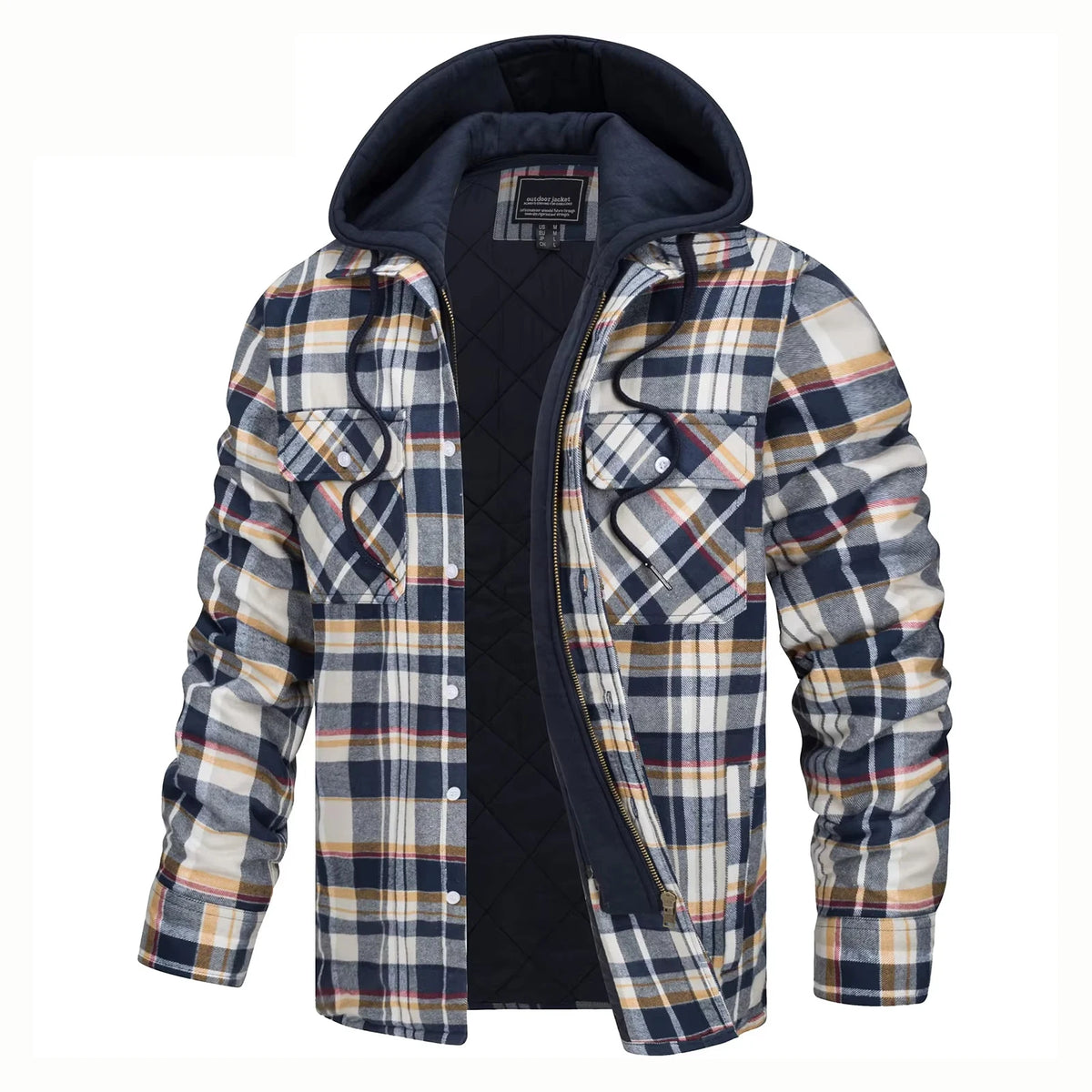 Vexaroa Men's Quilted Flannel Jacket with Hood