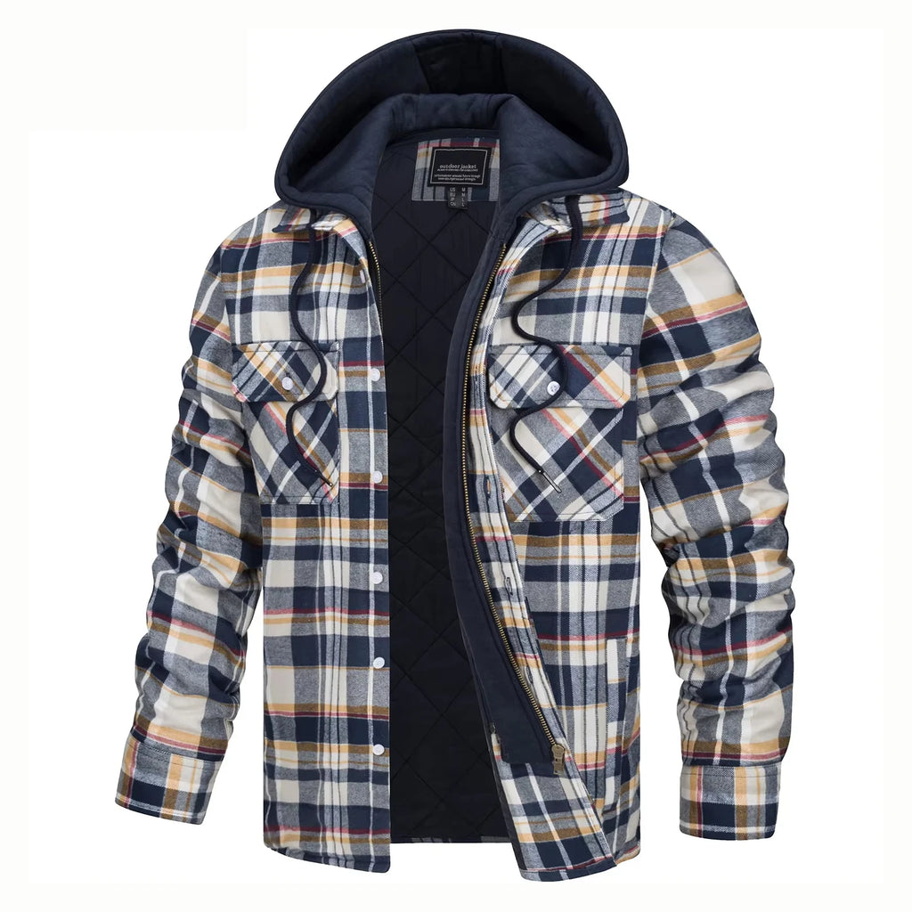 Vexaroa Men's Quilted Flannel Jacket with Hood