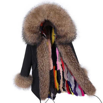Real Raccoon Fox Fur Collar Parka Women's Coat | Vexaroa