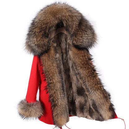 Real Raccoon Fox Fur Collar Parka Women's Coat | Vexaroa
