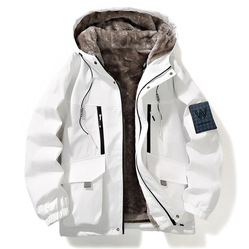 Vexaroa Men's Thickened Hooded Baseball Jacket Winter Coat