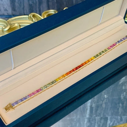 Multicolored gemstone bracelet in a jewelry box