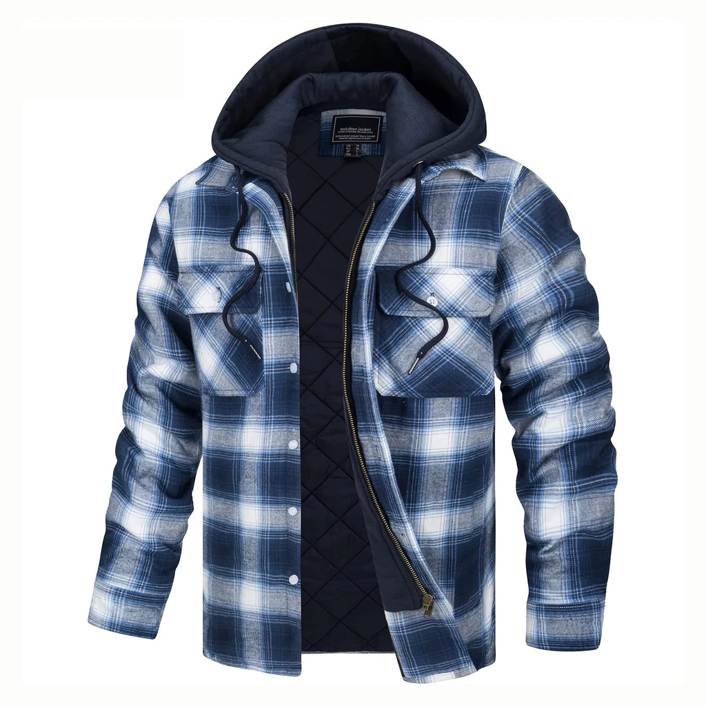 Vexaroa Men's Quilted Flannel Jacket with Hood