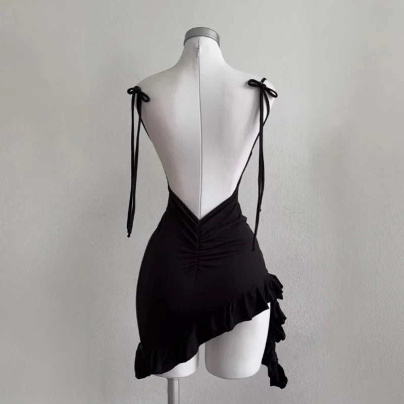 Vexaroa Backless Lace-Up Bodycon Mini Dress