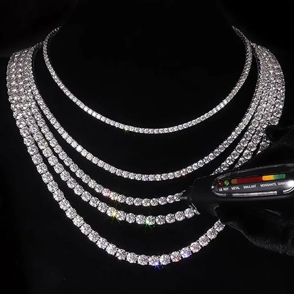 Luxury diamond necklace with a diamond analyzer on a black background