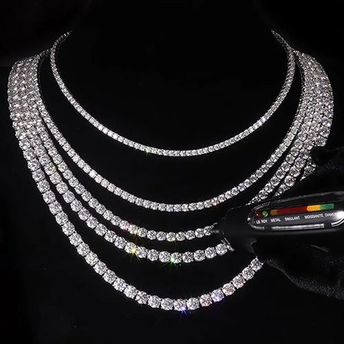 Luxury diamond necklace with a diamond analyzer on a black background