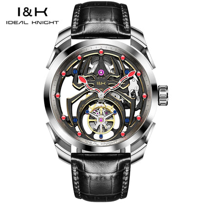 IDEAL KNIGHT Real Tourbillon Men's Watches High-Grade Fully Hollowed Spider Pattern Cool Dial Top Luxury Mechanical Watches 6802